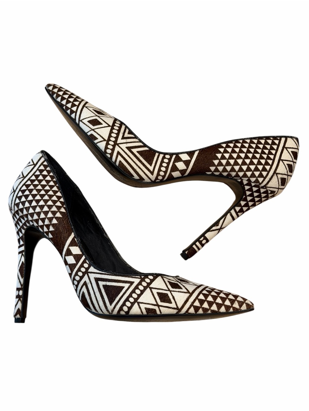 Kurt Geiger Brown & White Geometric Pattern High Heel Pumps